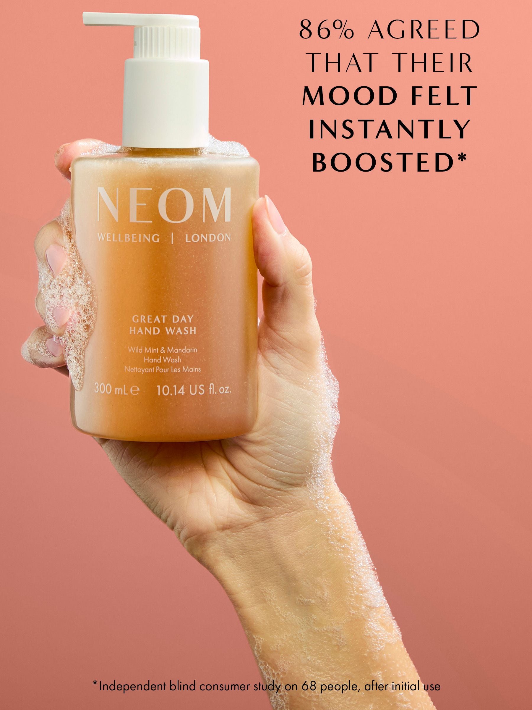 Neom Great Day Hand Wash Wild Mint and Mandarin, imported from the UK