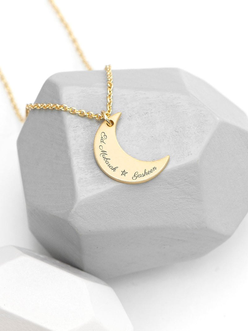 Personalised Crescent Moon Pendant Necklace with Adjustable Chain