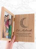 Treat Republic personalised Eid Mubarak oak book photo frame, imported from the UK