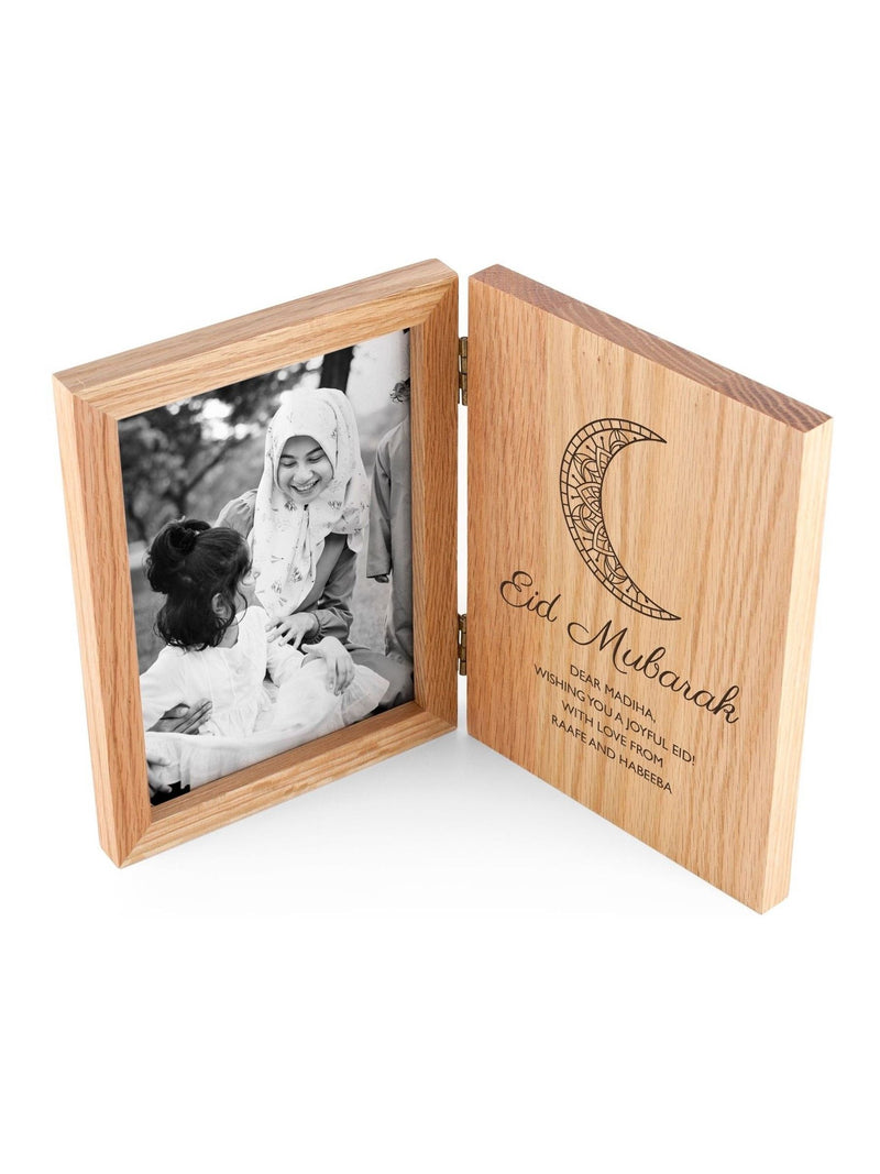 Treat Republic personalised Eid Mubarak oak book photo frame, imported from the UK
