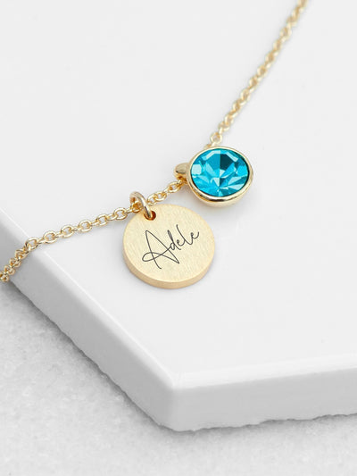 Personalisierbare Geburtsstein-Kristall- und Scheiben-Halskette mit Goldkette