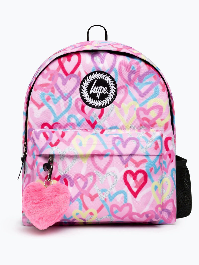 HYPE Pink Graffiti Hearts backpack (British brand)