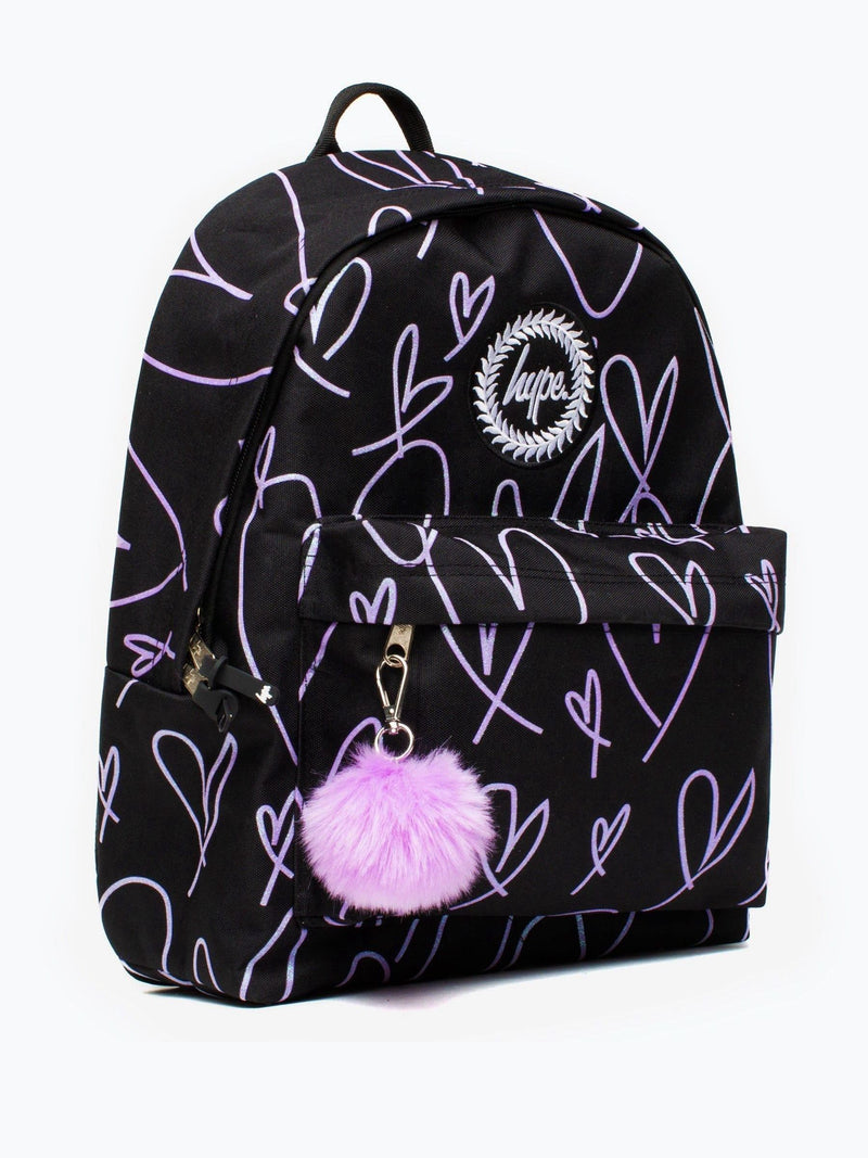 Hype. Iconic Backpack purple glitter scribble hearts - British product