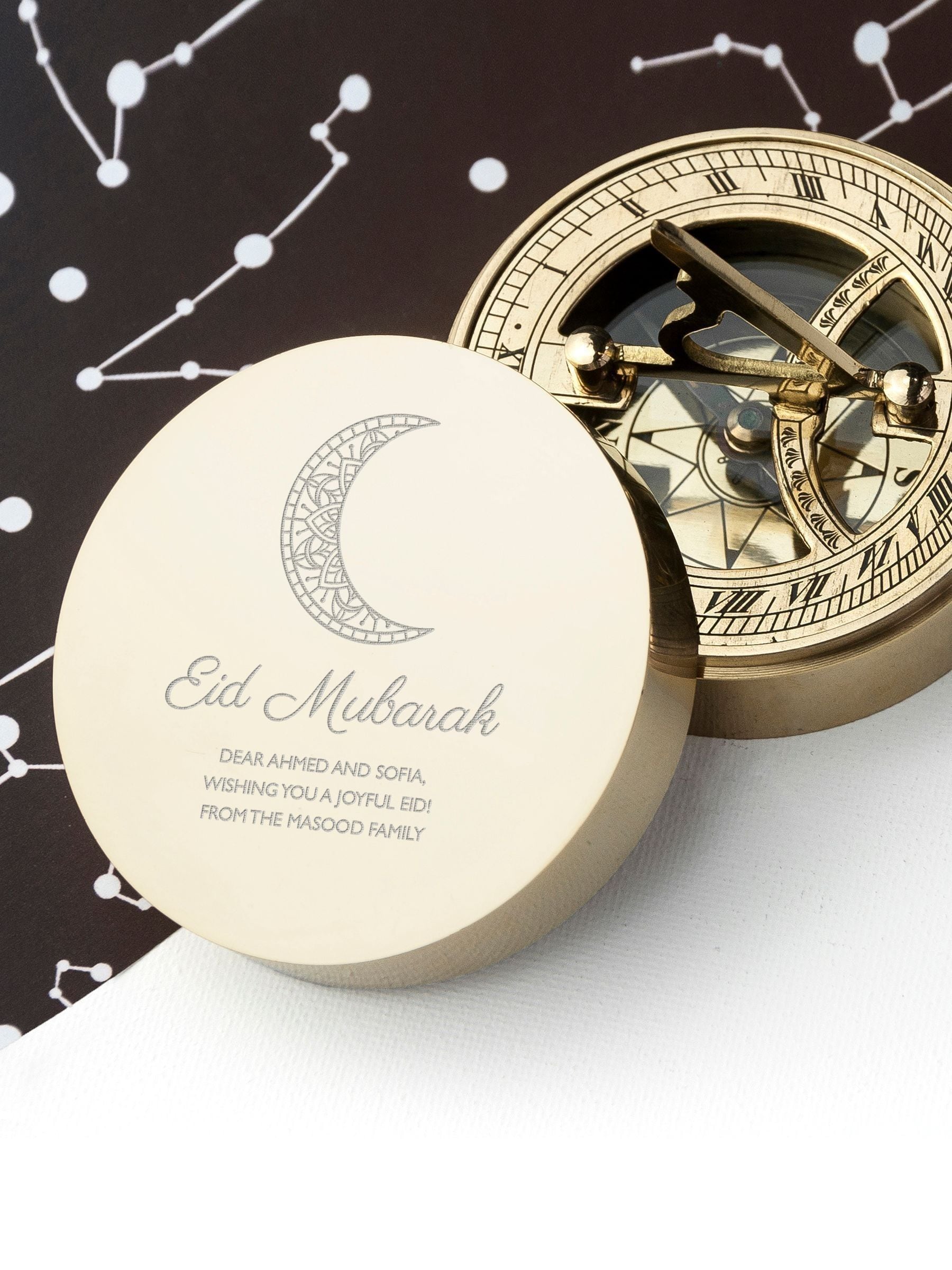 Treat Republic personalised Eid Mubarak sundial compass, imported from the UK