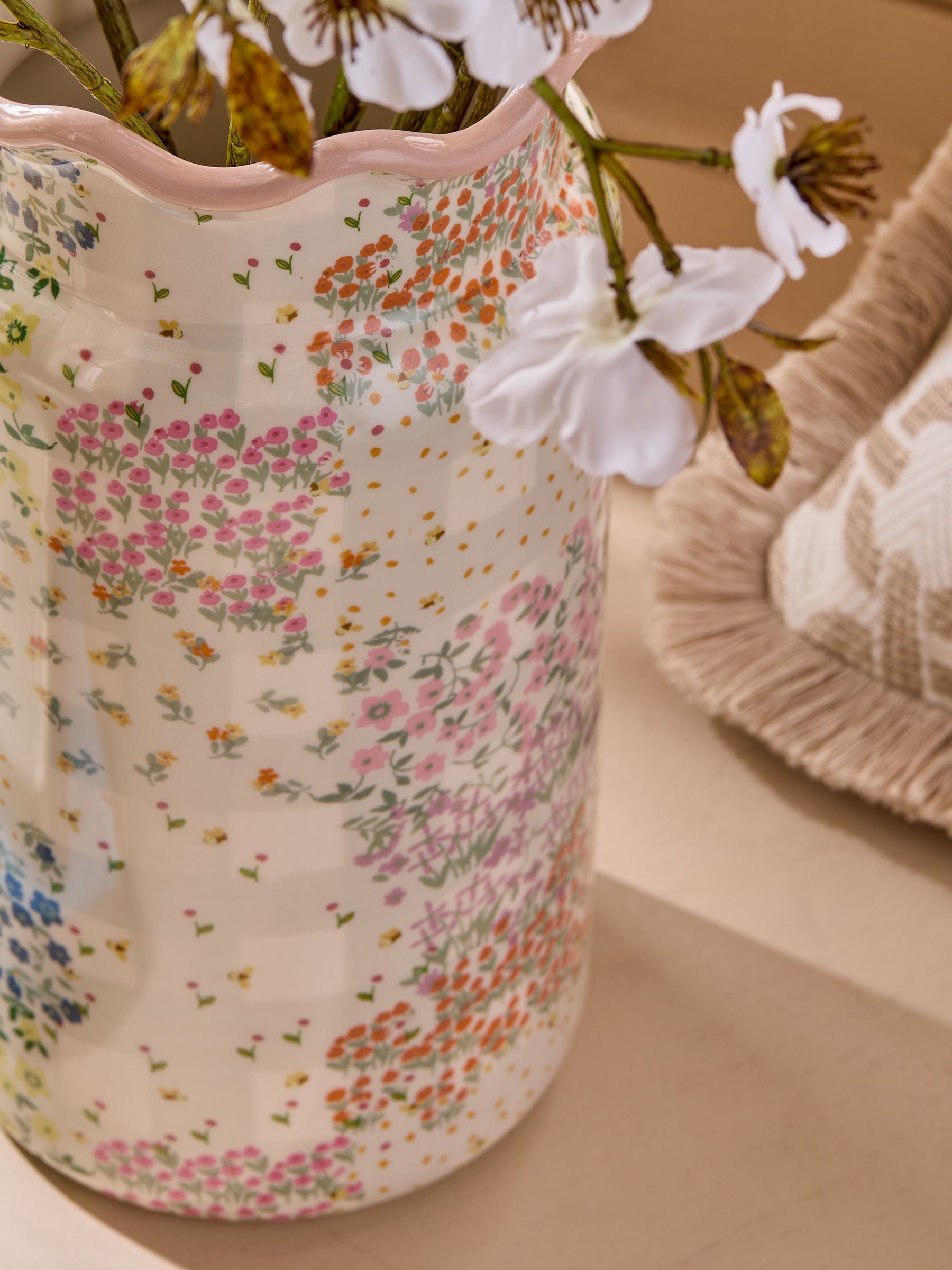 Maisie ceramic vase patchwork spring floral 27.5cm (British brand)