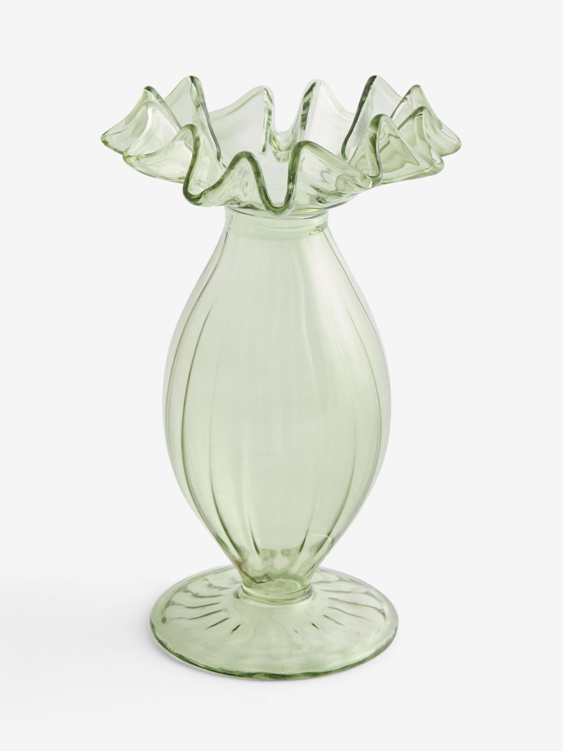 Green ruffle ribbed glass bud vase 15.5cm (British brand)