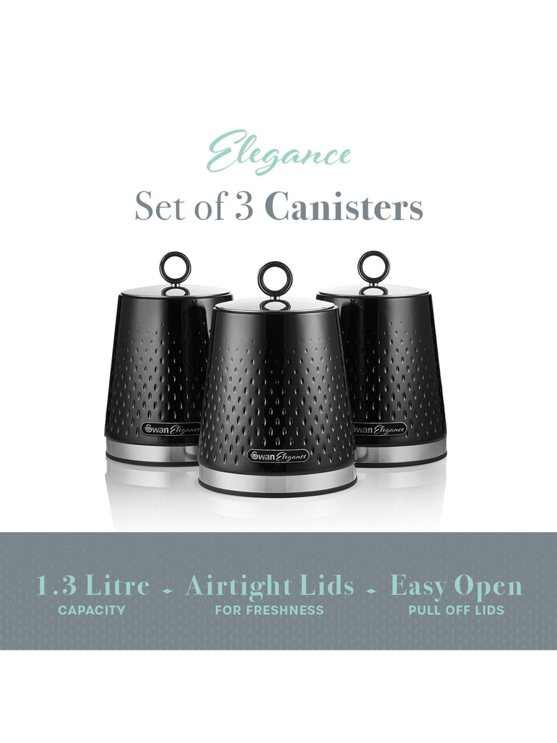 Swan black kitchen storage canisters set of 3 - British product