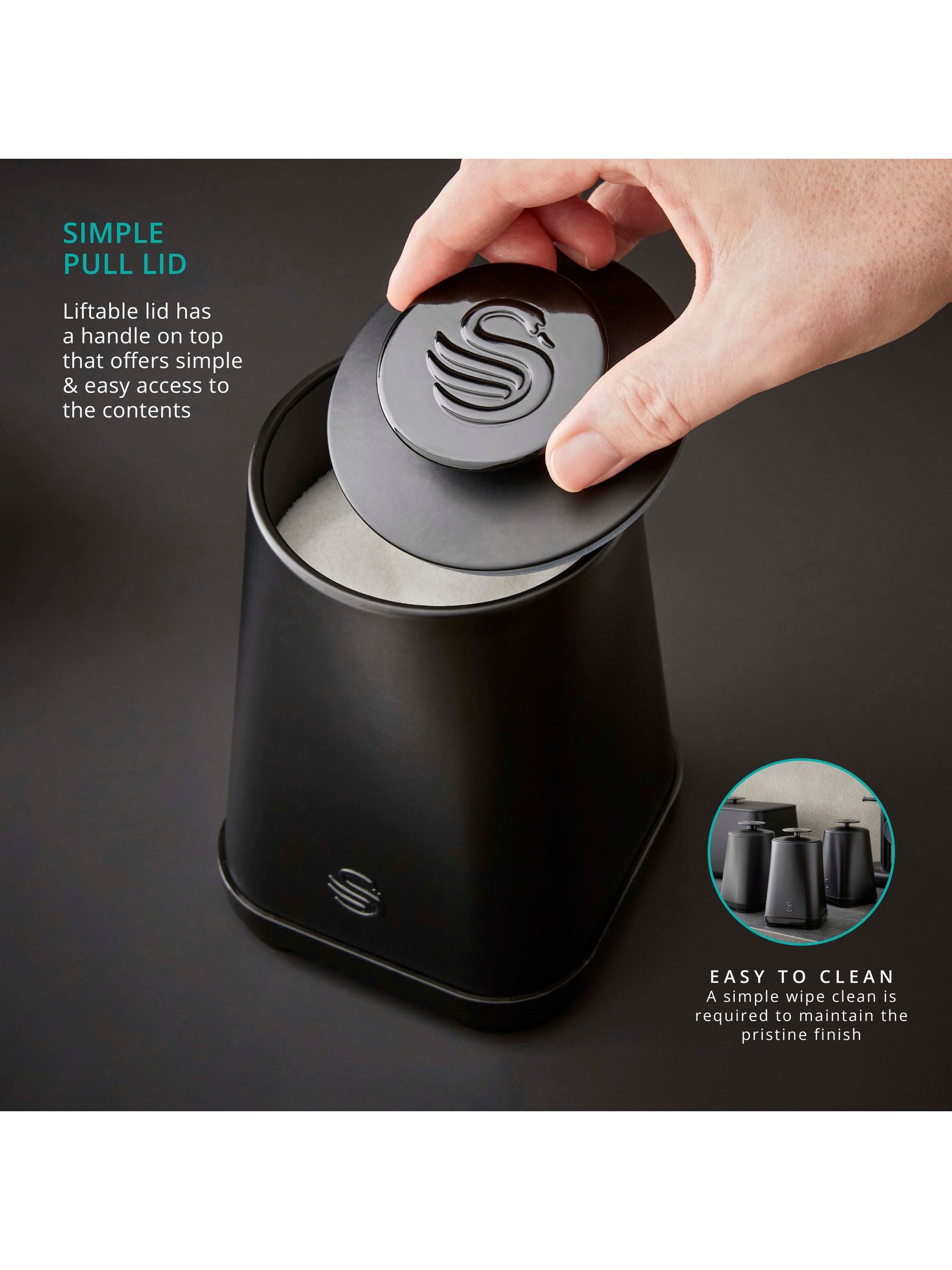 Swan Black Stealth set of 3 storage canisters, imported from the UK