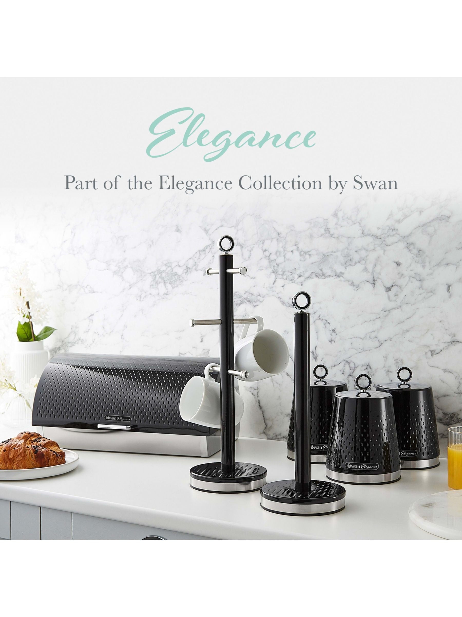 Swan black towel pole mug tree set, imported from the UK
