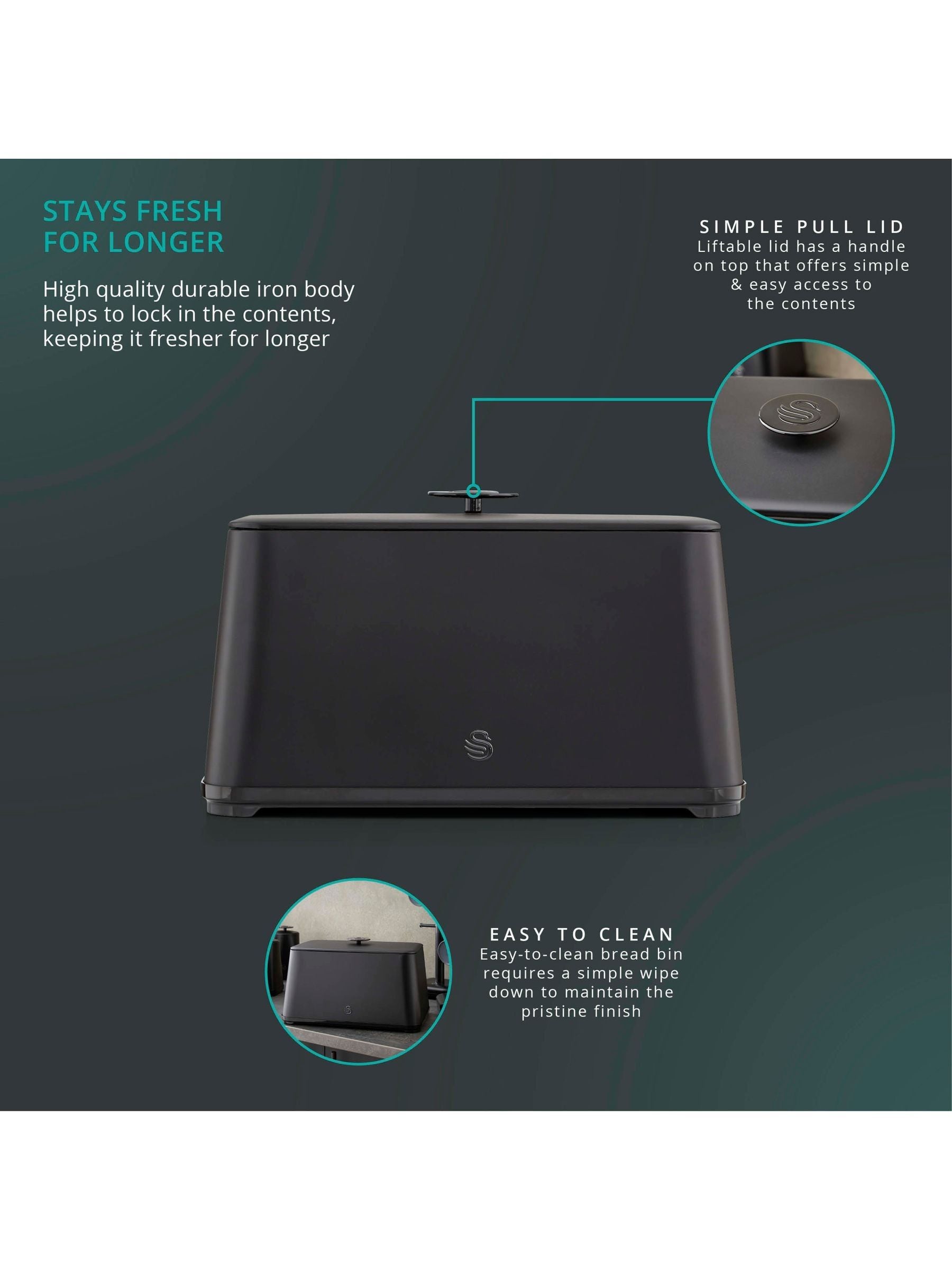 Swan Black Stealth bread bin 16L (British brand)