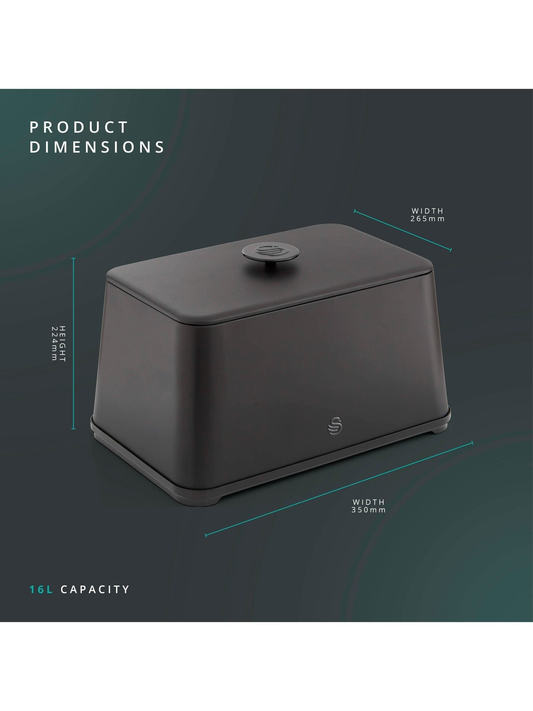 Swan Black Stealth bread bin 16L (British brand)