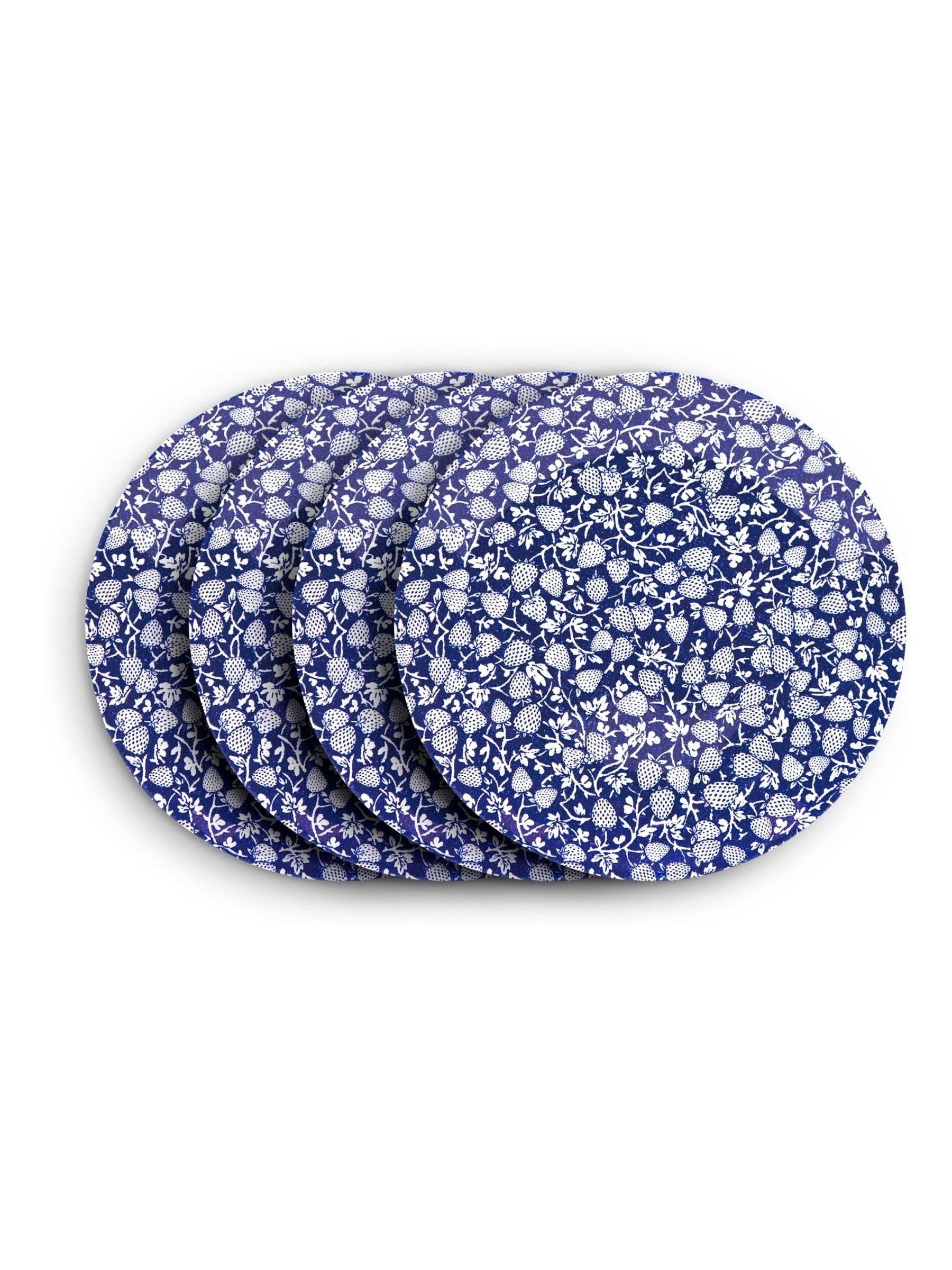 Wade Set of 4 Blue Eton Dinner Plates with Strawberry Design