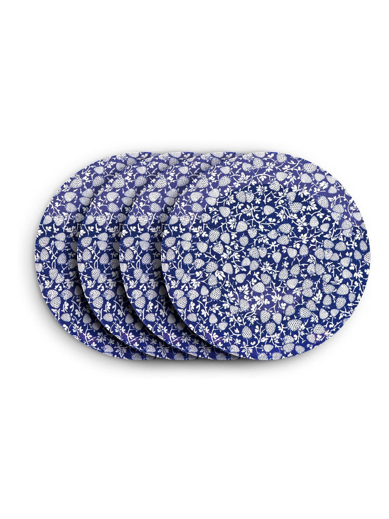 Wade Set of 4 Blue Eton Dinner Plates with Strawberry Design