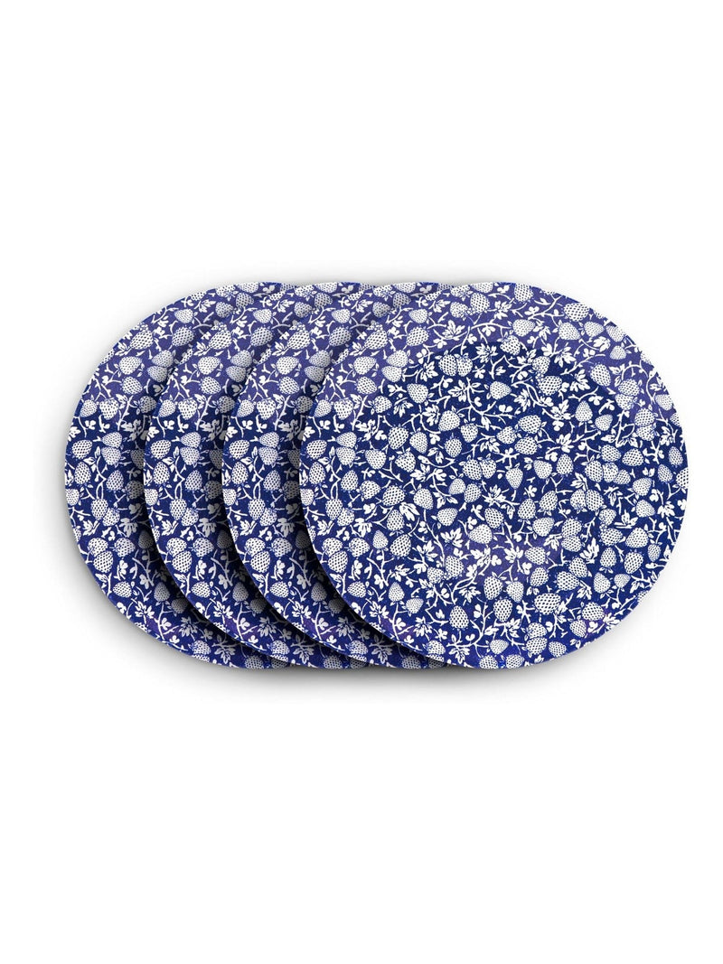 Wade Set of 4 Blue Eton Dinner Plates with Strawberry Design