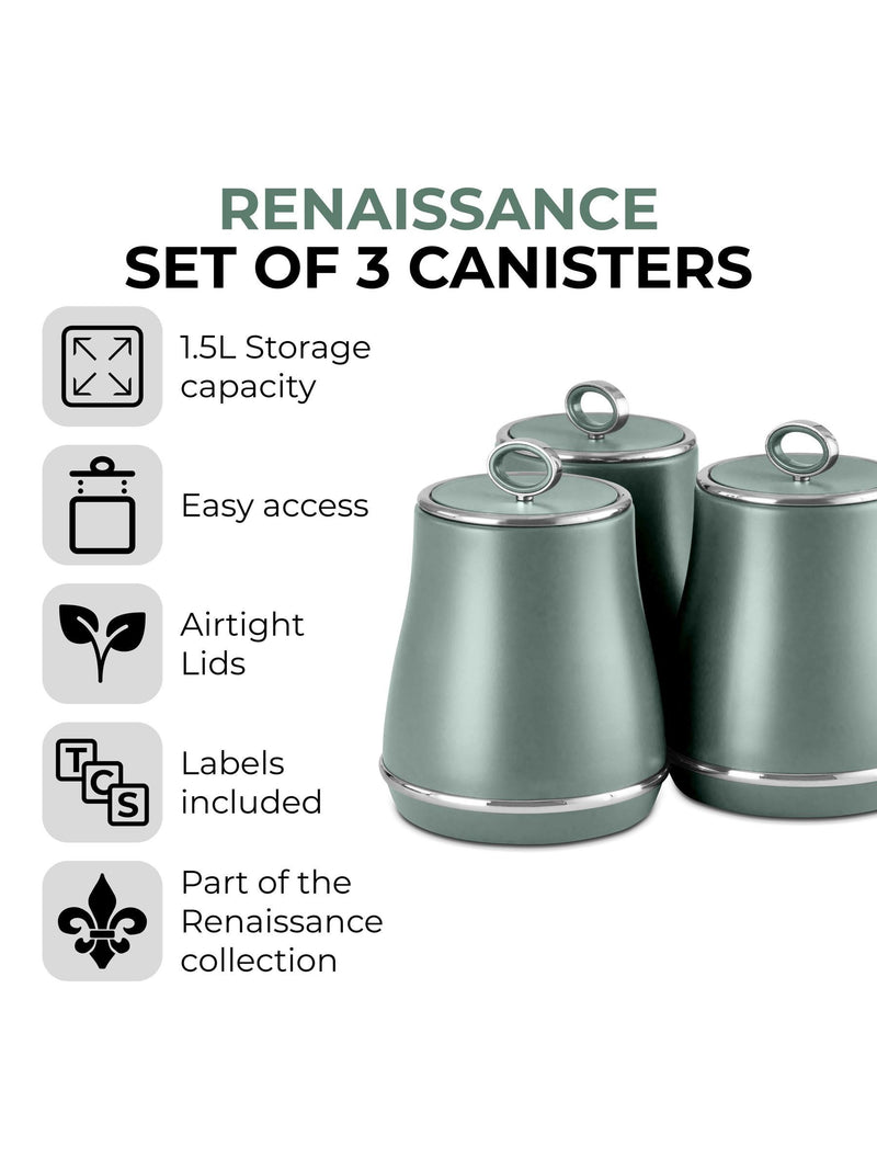 Tower green storage canisters set of 3, imported from the UK