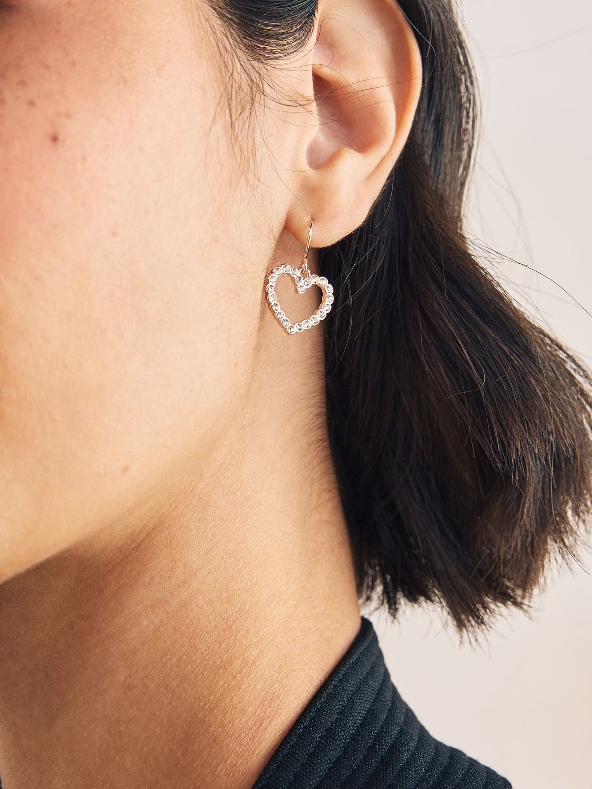 Rose gold tone pavé heart drop earrings, imported from the UK