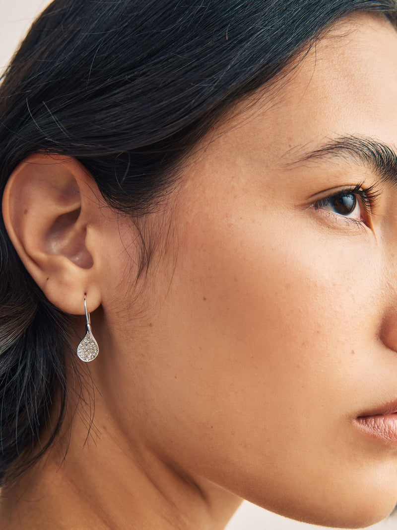 Silver tone sparkle petal drop earrings (British brand)