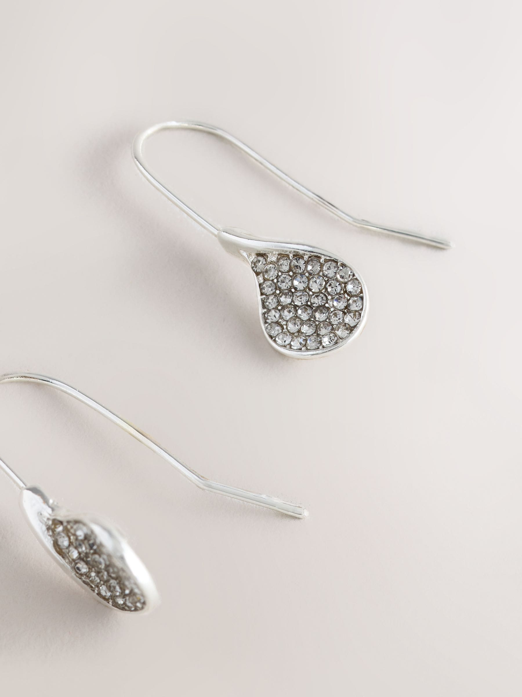 Silver tone sparkle petal drop earrings (British brand)