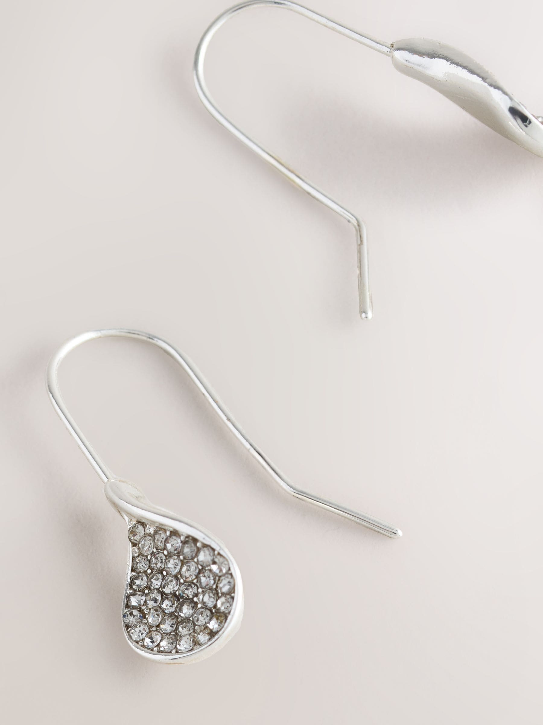 Silver tone sparkle petal drop earrings (British brand)