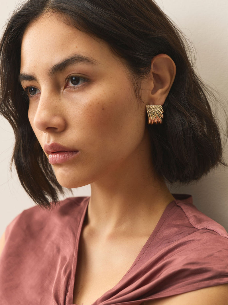 Gold tone oversized rectangle stud earrings, UK version