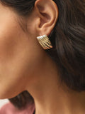 Gold tone oversized rectangle stud earrings, UK version