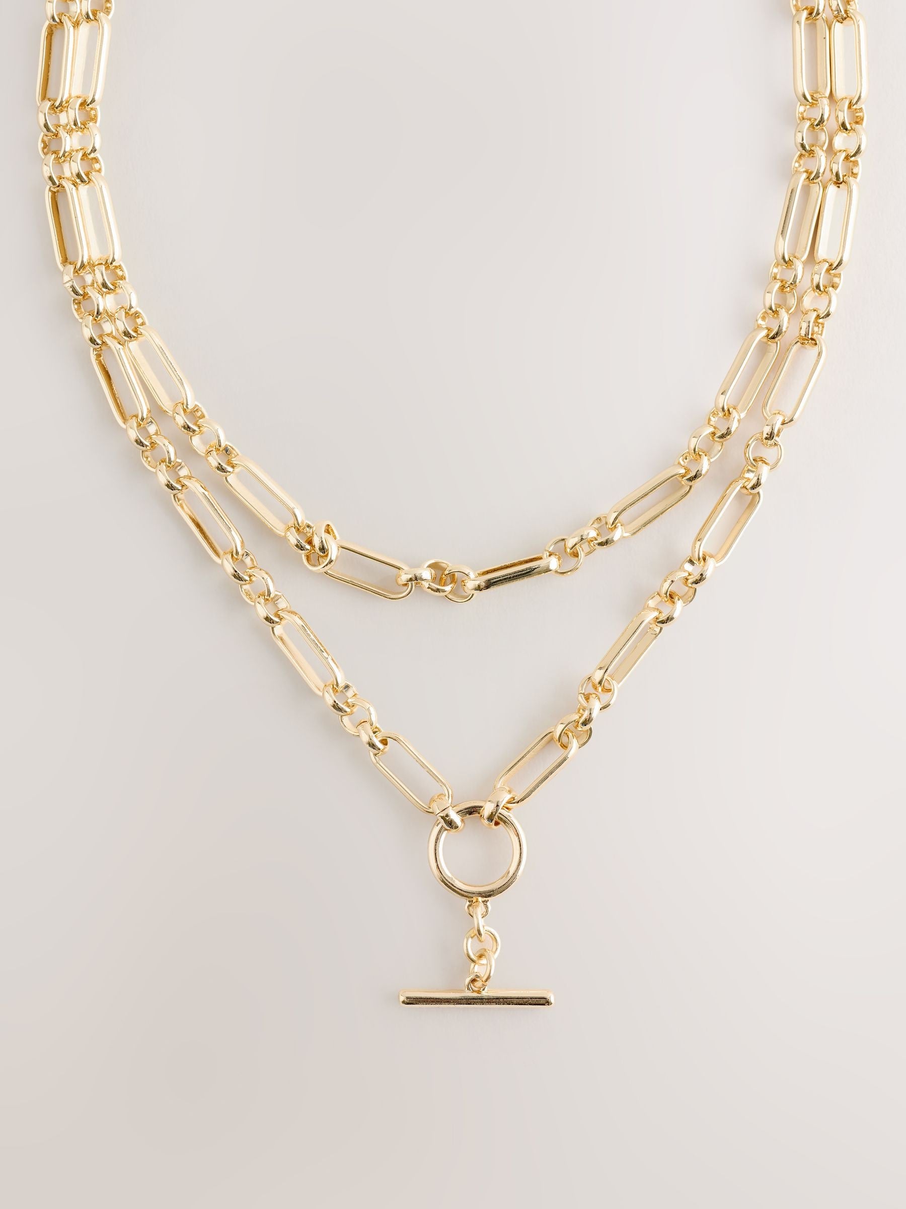 Gold tone layered T-bar chain necklace (British brand)
