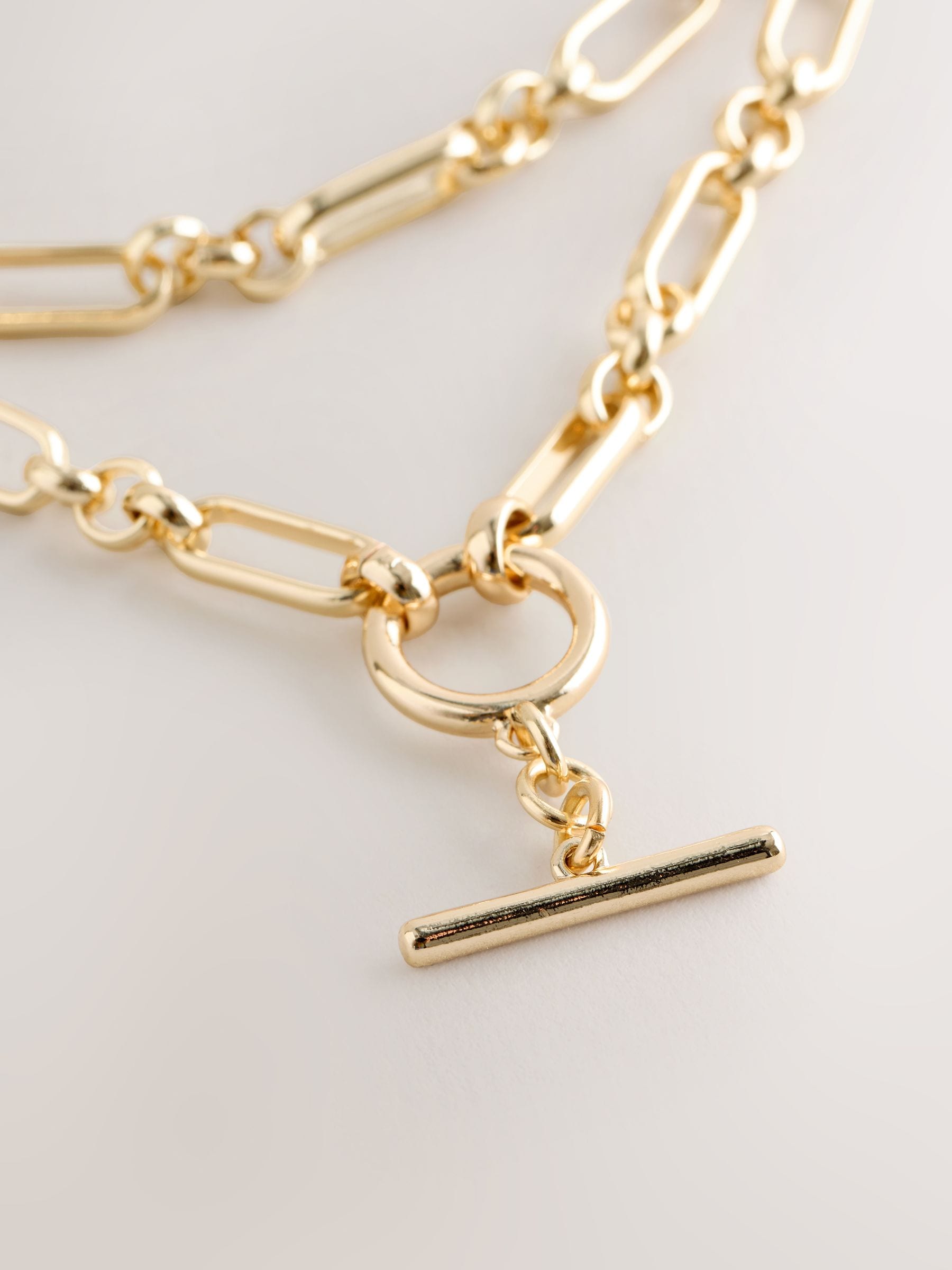 Gold tone layered T-bar chain necklace (British brand)