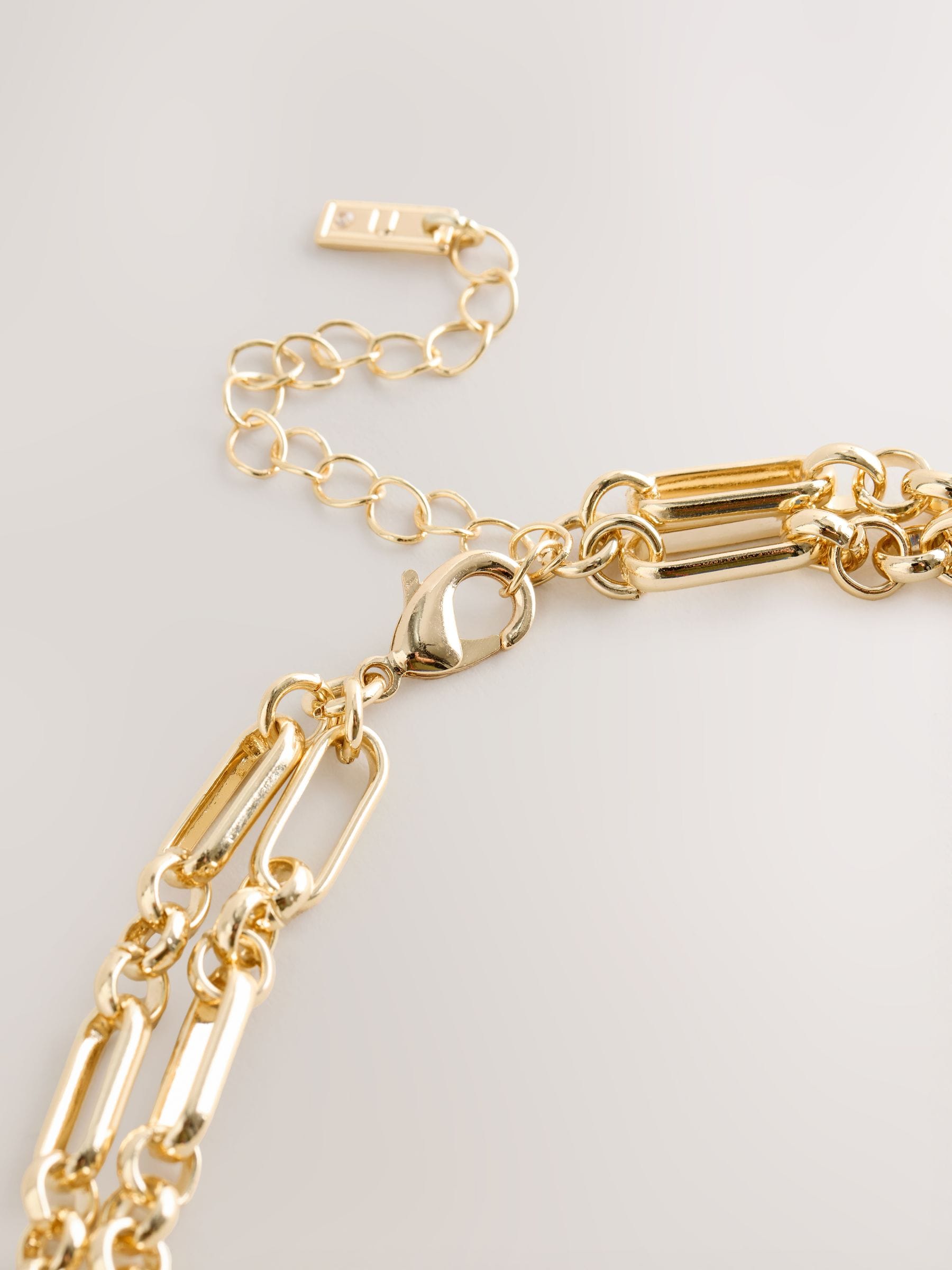 Gold tone layered T-bar chain necklace (British brand)