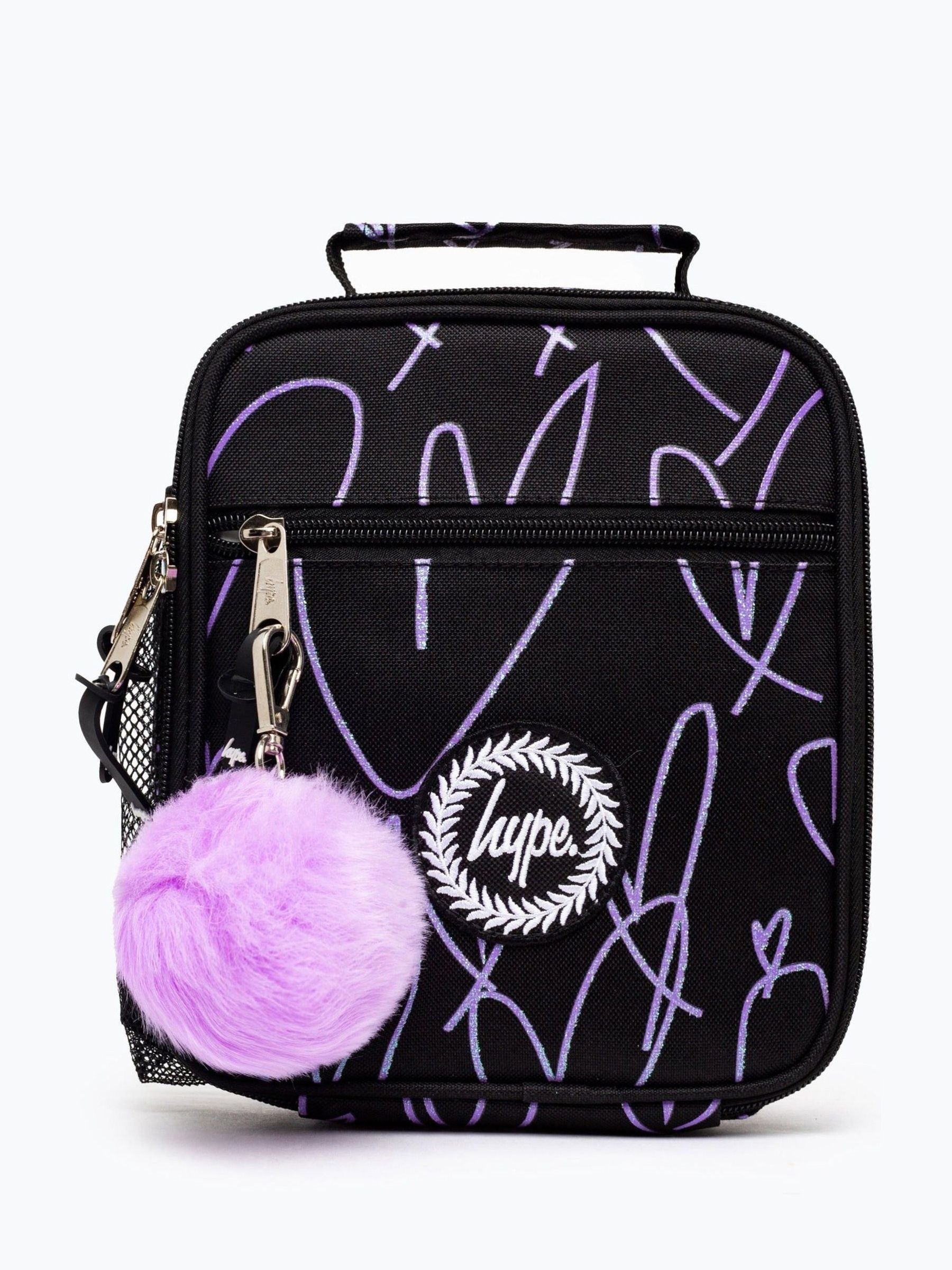 Hype black glitter scribble heart lunch box, imported from the UK