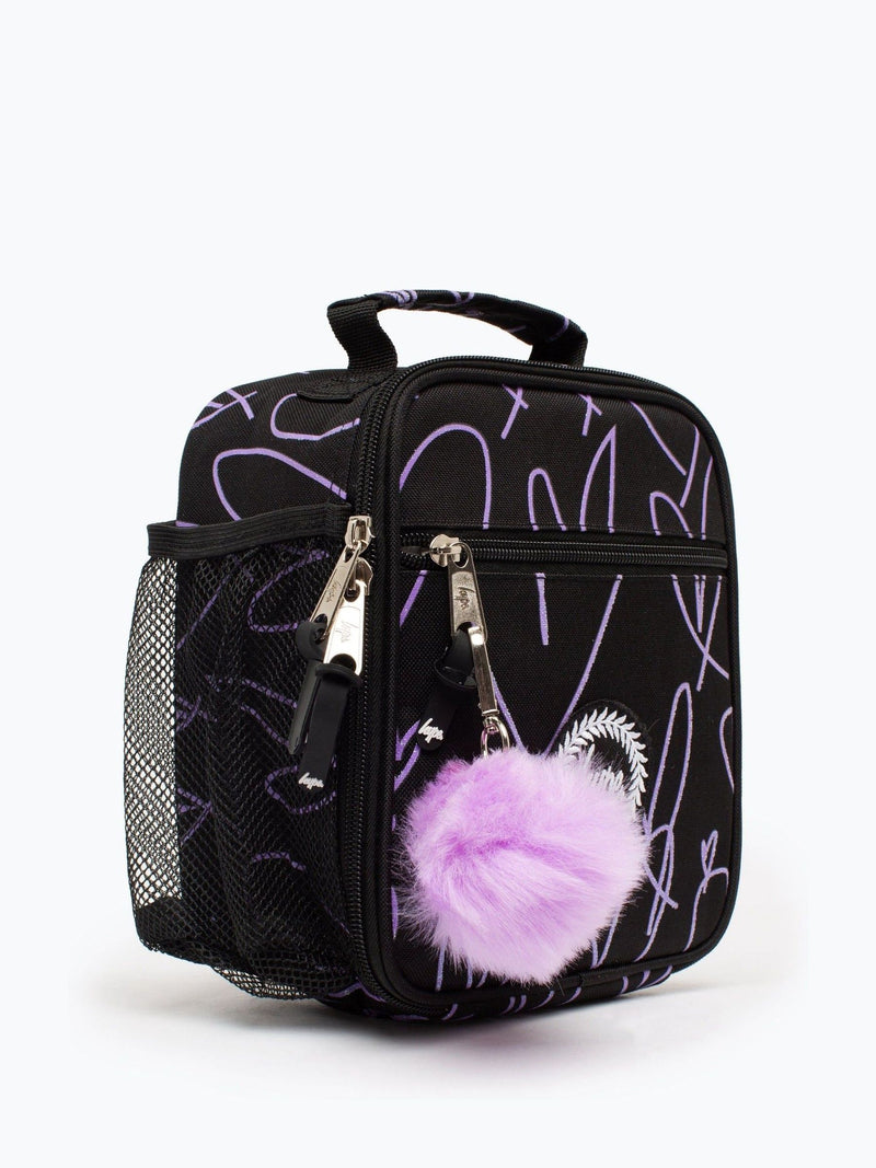 Hype black glitter scribble heart lunch box, imported from the UK