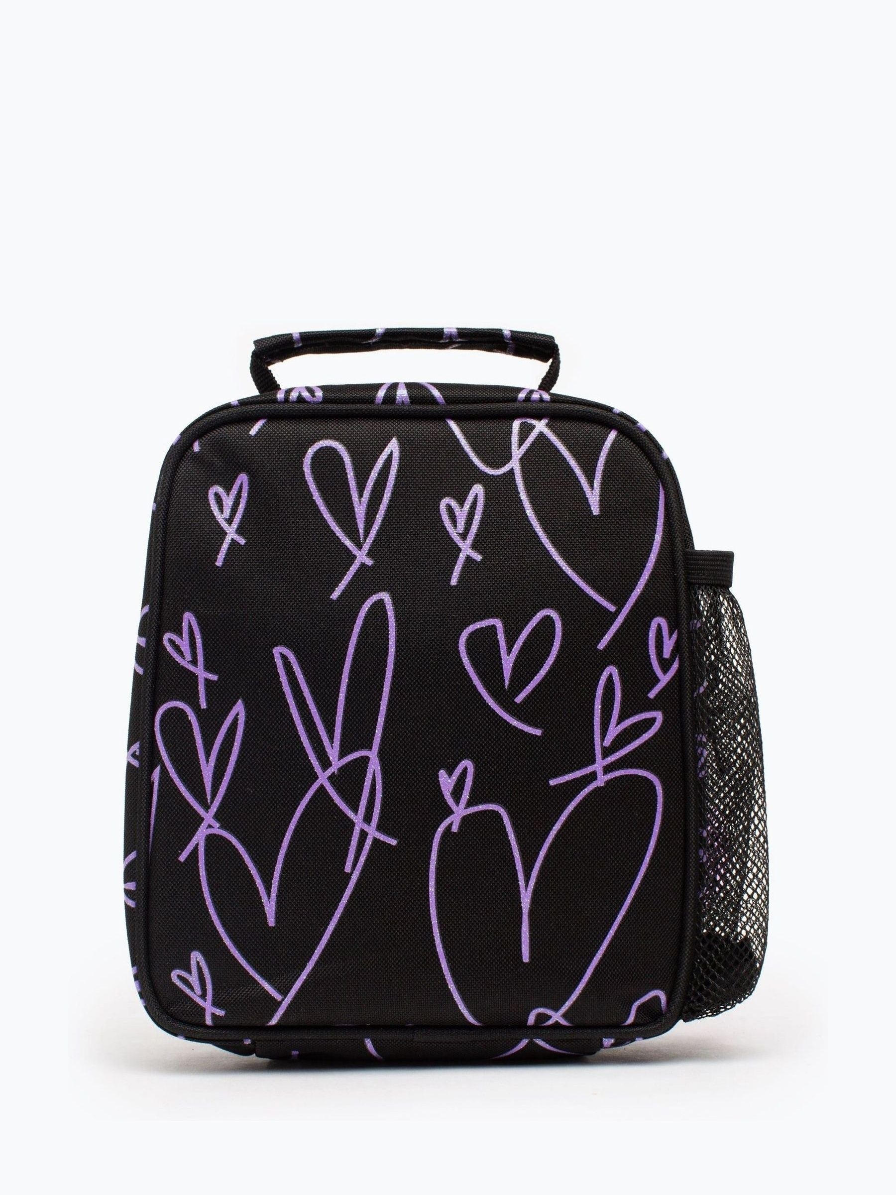 Hype black glitter scribble heart lunch box, imported from the UK