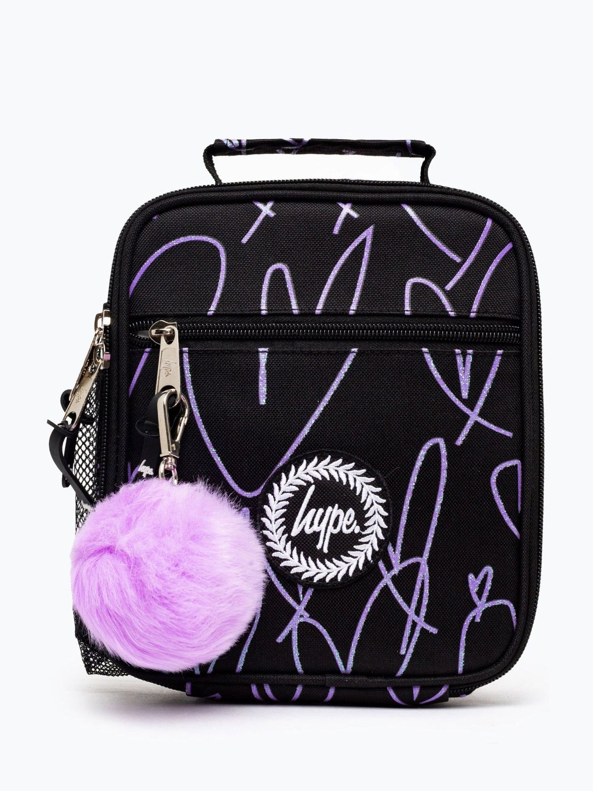 Hype black glitter scribble heart lunch box, imported from the UK