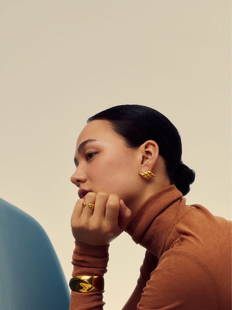 Missoma gold tone oversized Savi signature stud earrings (British brand)