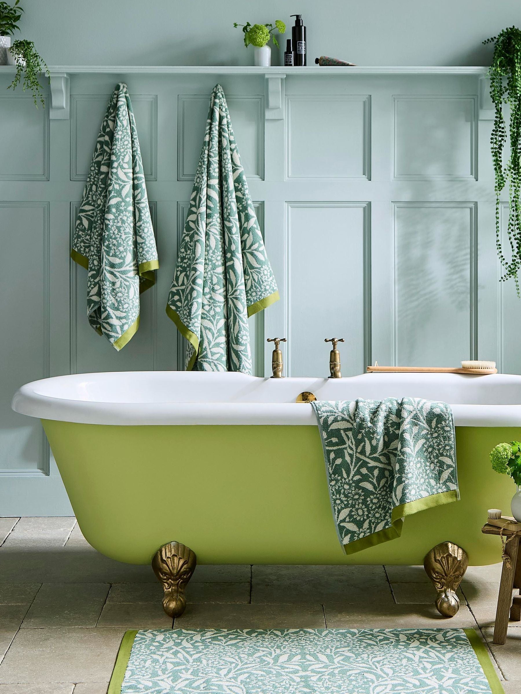 William Morris sage green Michaelmas towel, imported from the UK