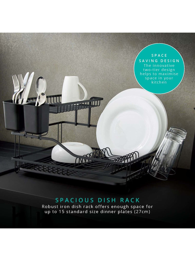 Swan black 15 plate dish rack with cutlery holder (British brand)