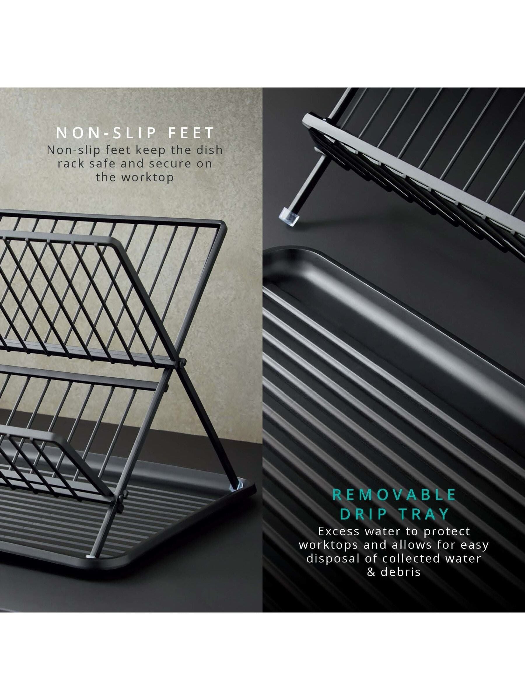 Swan Black Collapsible Dish Rack with Removable Drip Tray (British brand)