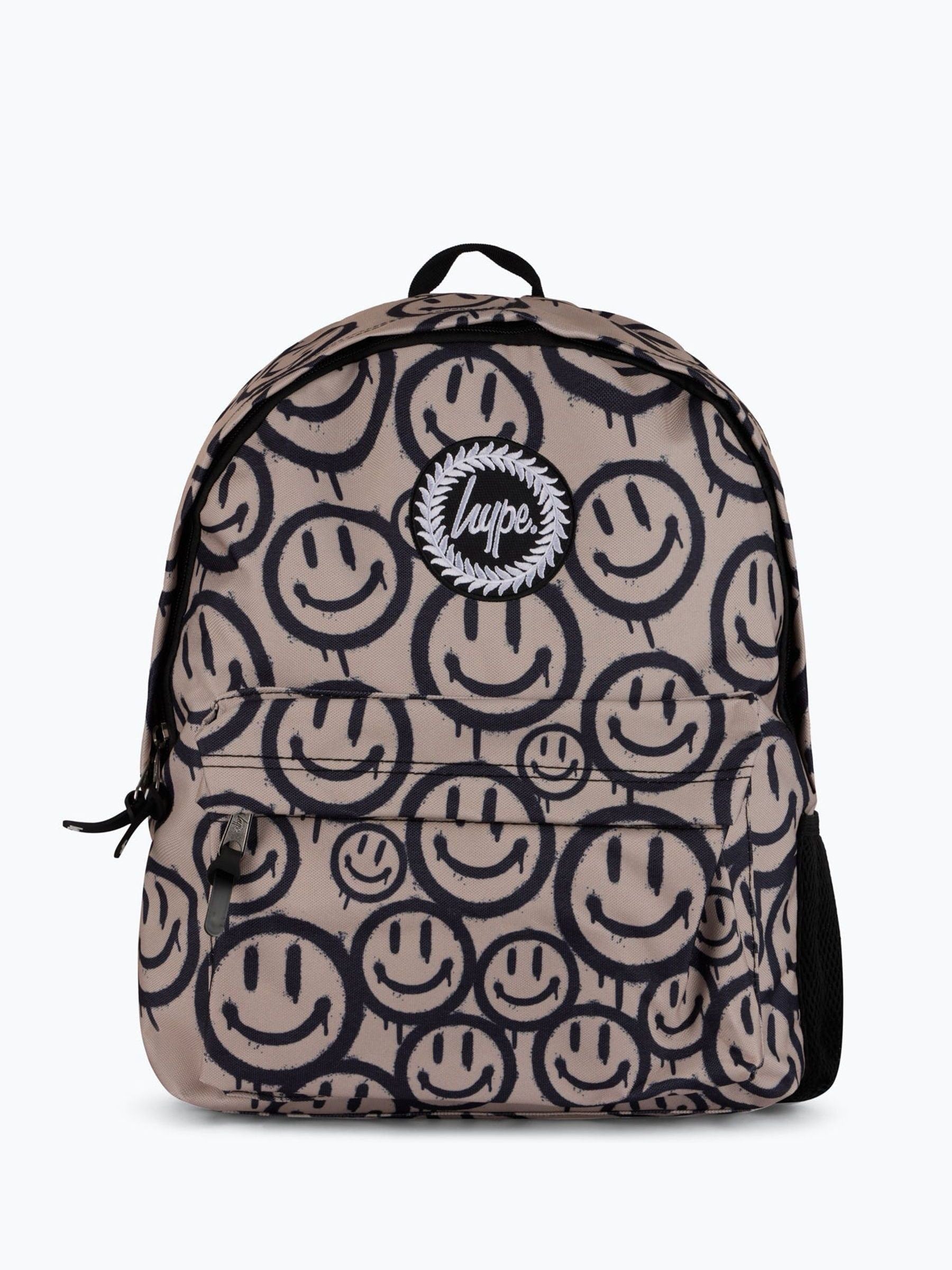 Hype Brown Drip Smiley Backpack beige with smiley faces - British product