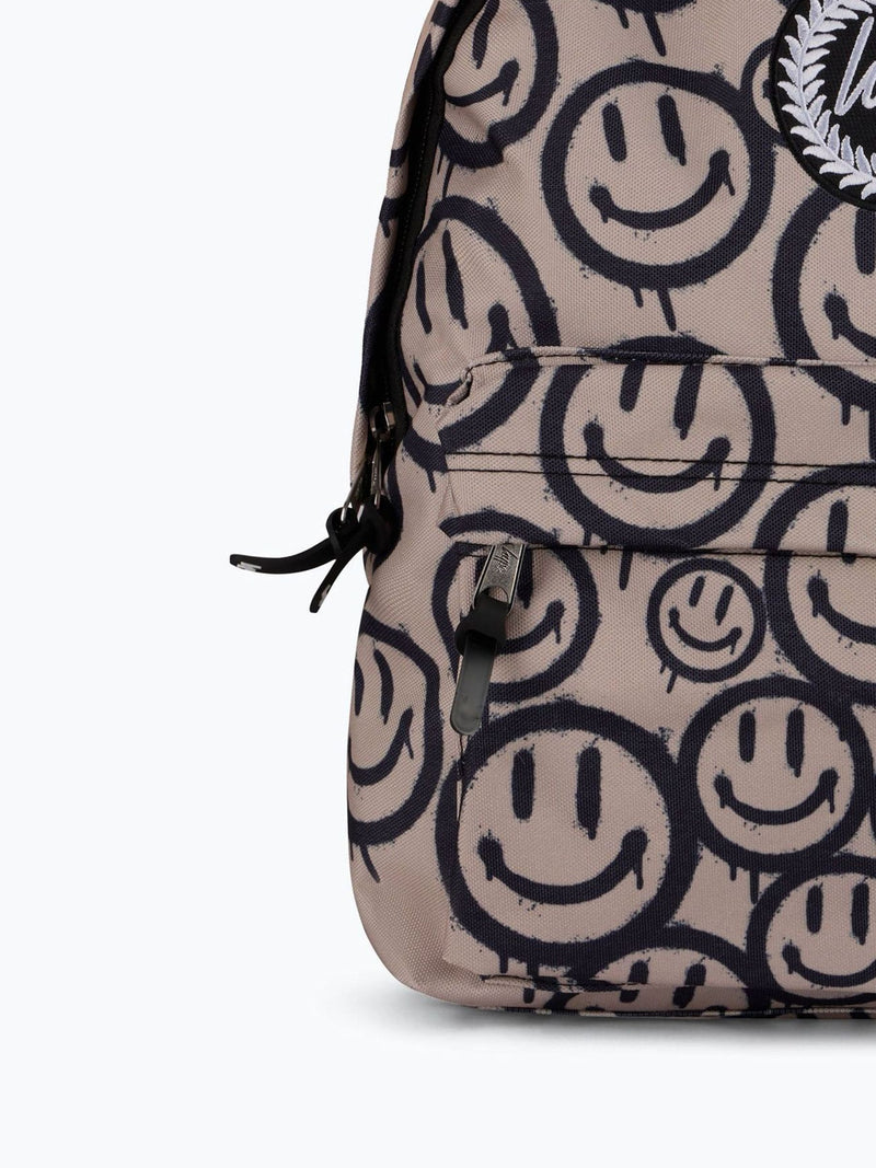 Hype Brown Drip Smiley Backpack beige with smiley faces - British product