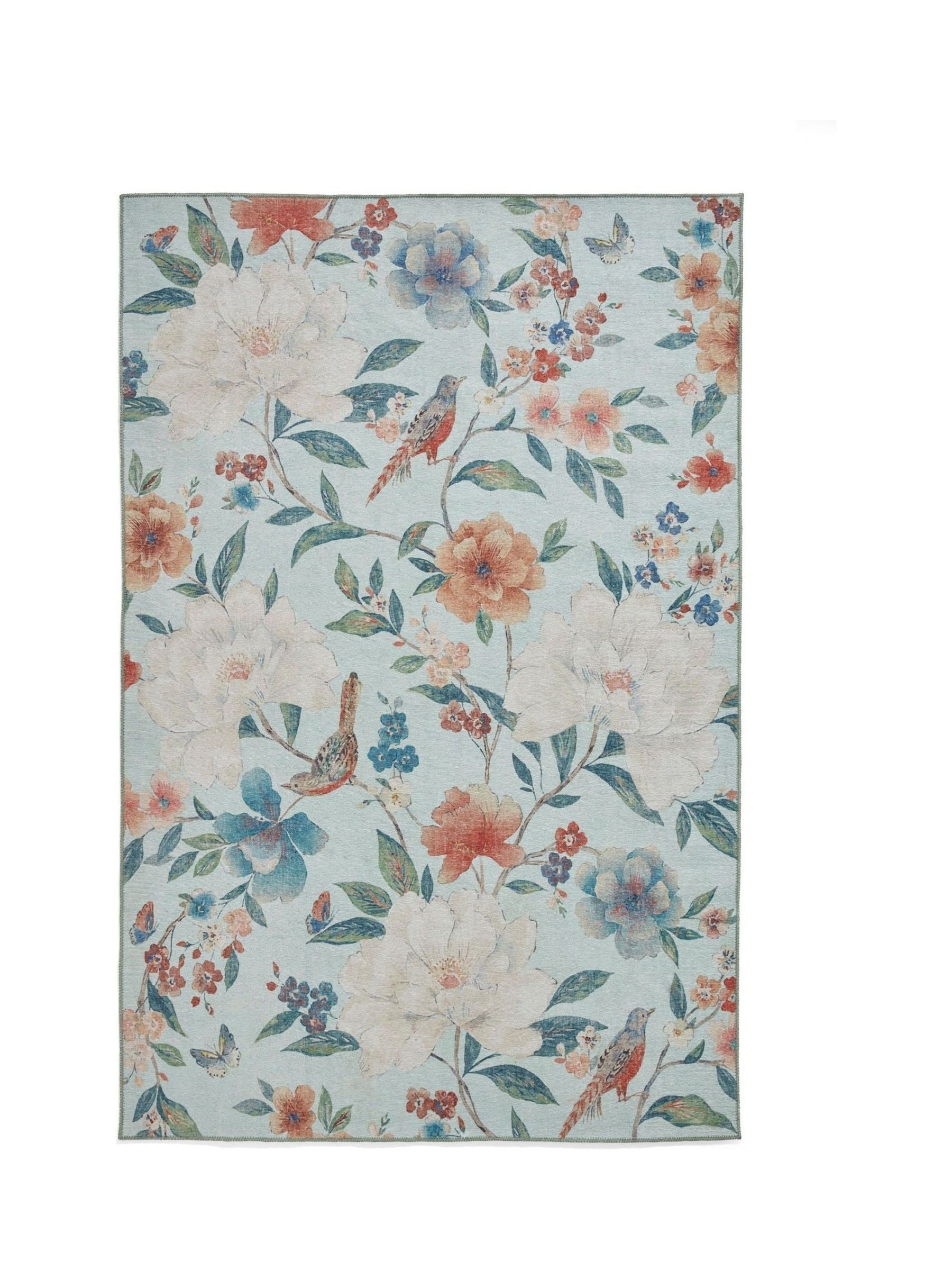 Catherine Lansfield Pipa Floral rug, flat weave polyester - British product