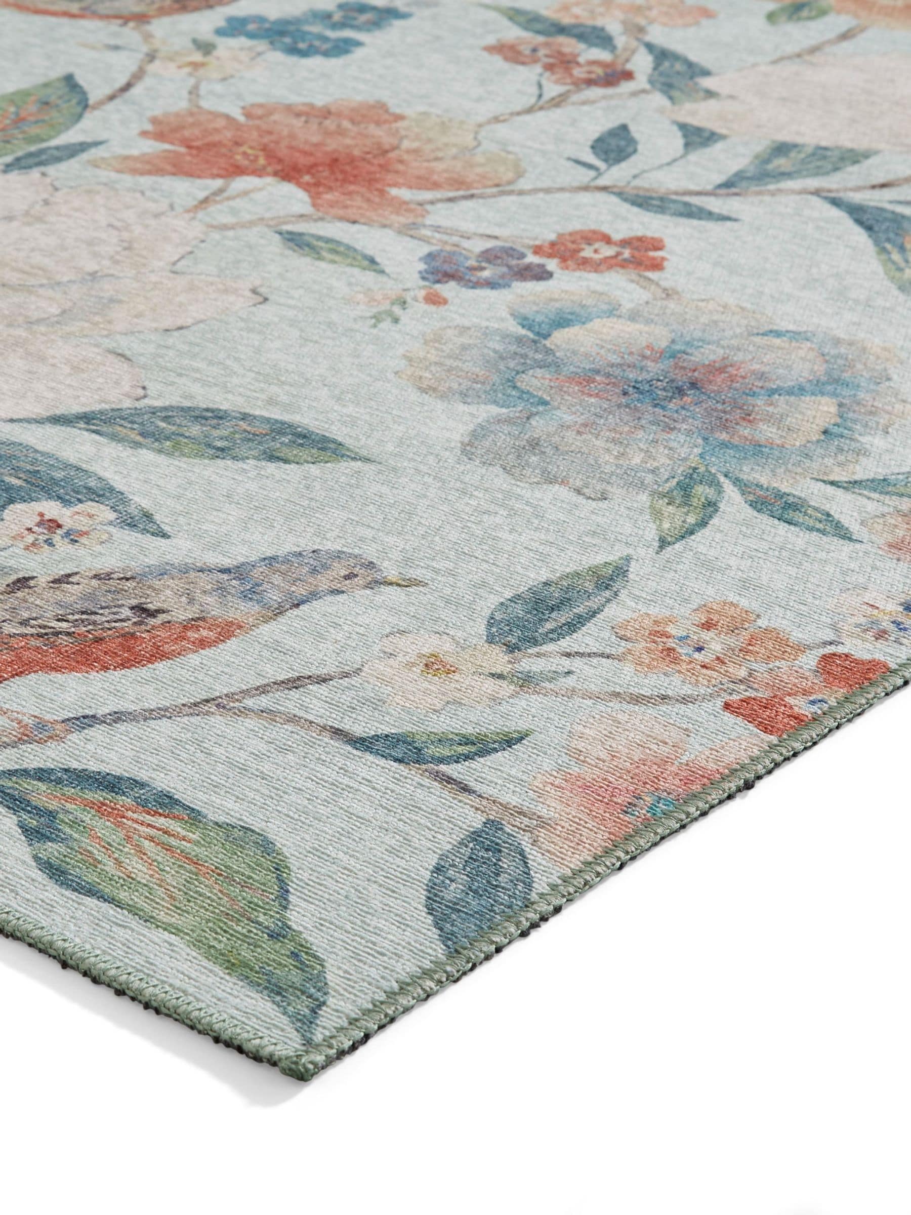 Catherine Lansfield Pipa Floral rug, flat weave polyester - British product