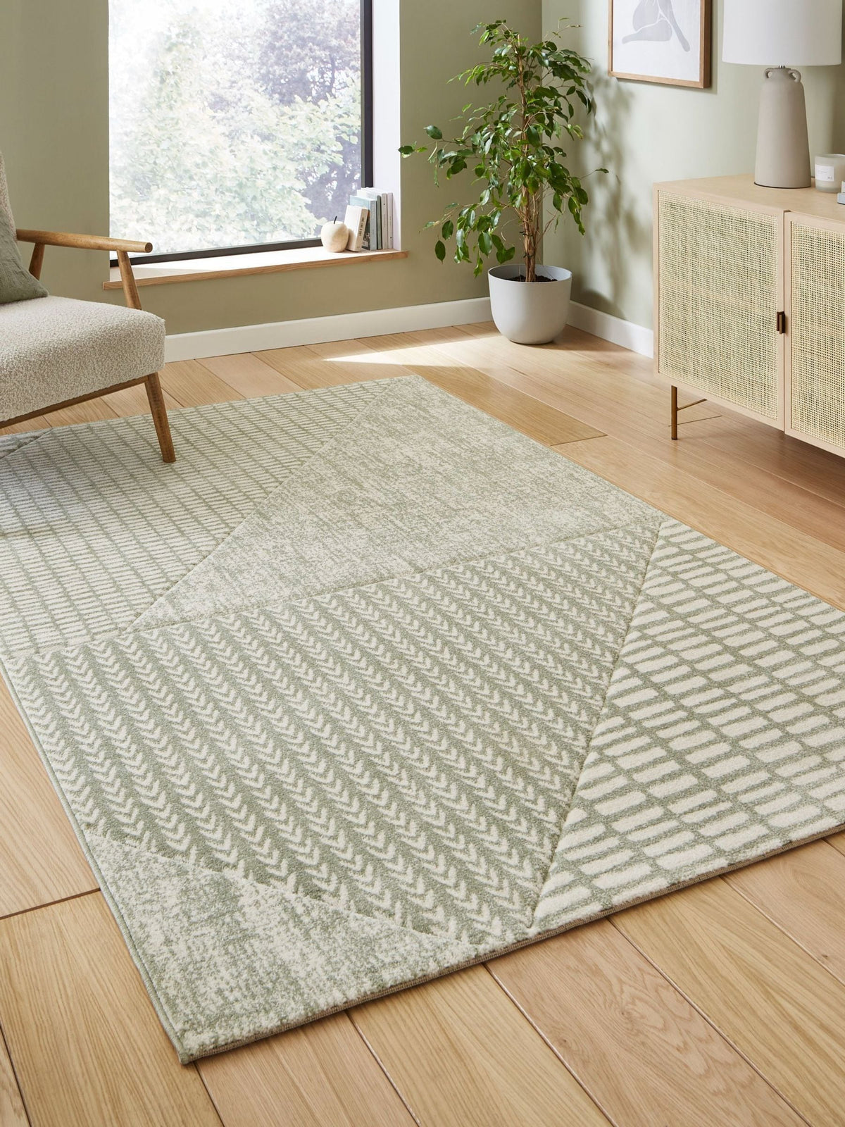 Catherine Lansfield Green Larsson modern abstract rug, UK version