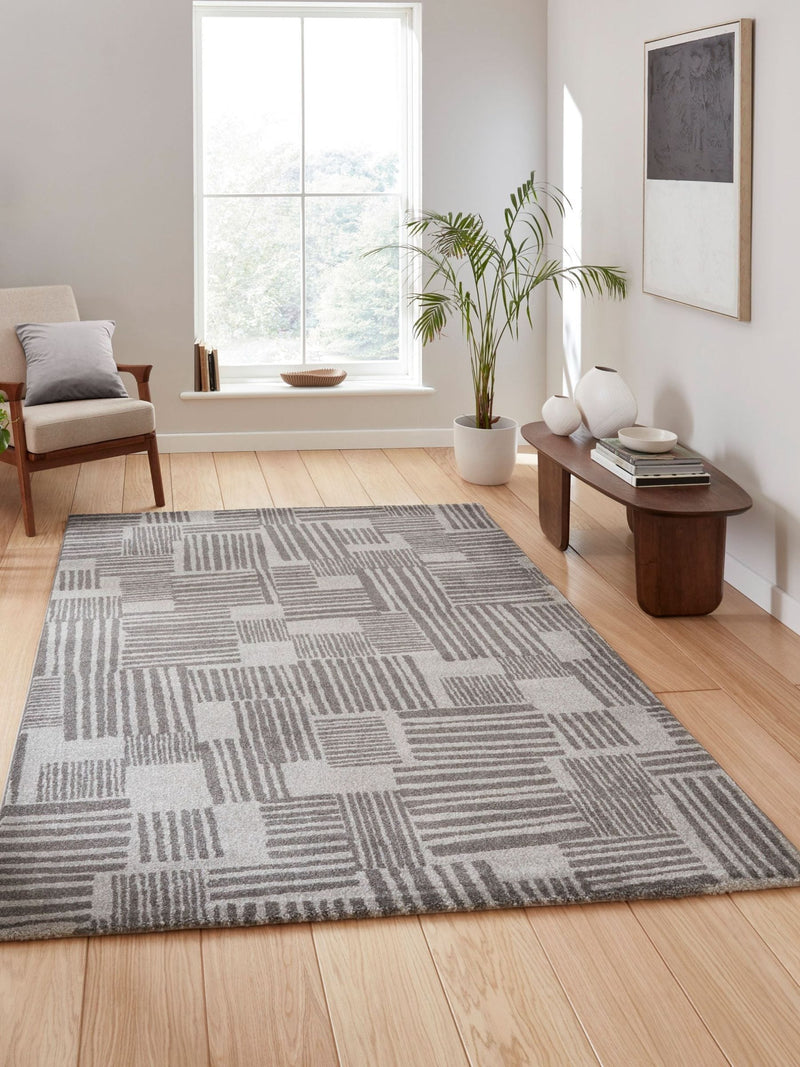Catherine Lansfield Grey Blocks modern abstract rug - British product