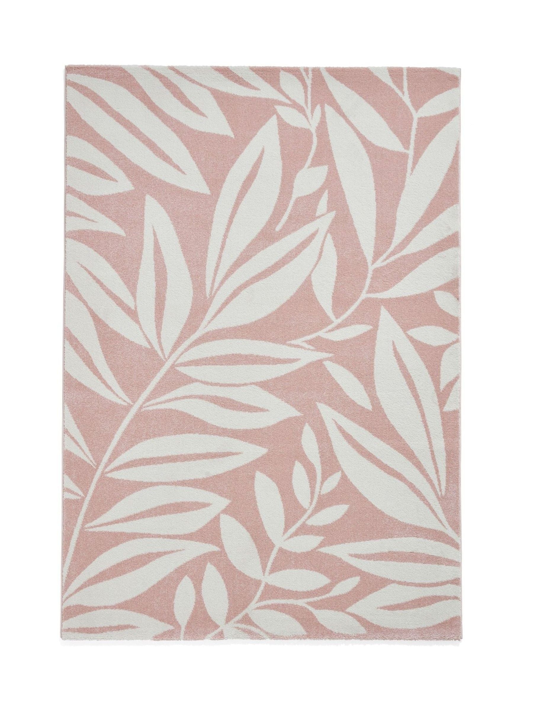 Catherine Lansfield pink sorral leaves botanical rug, UK version