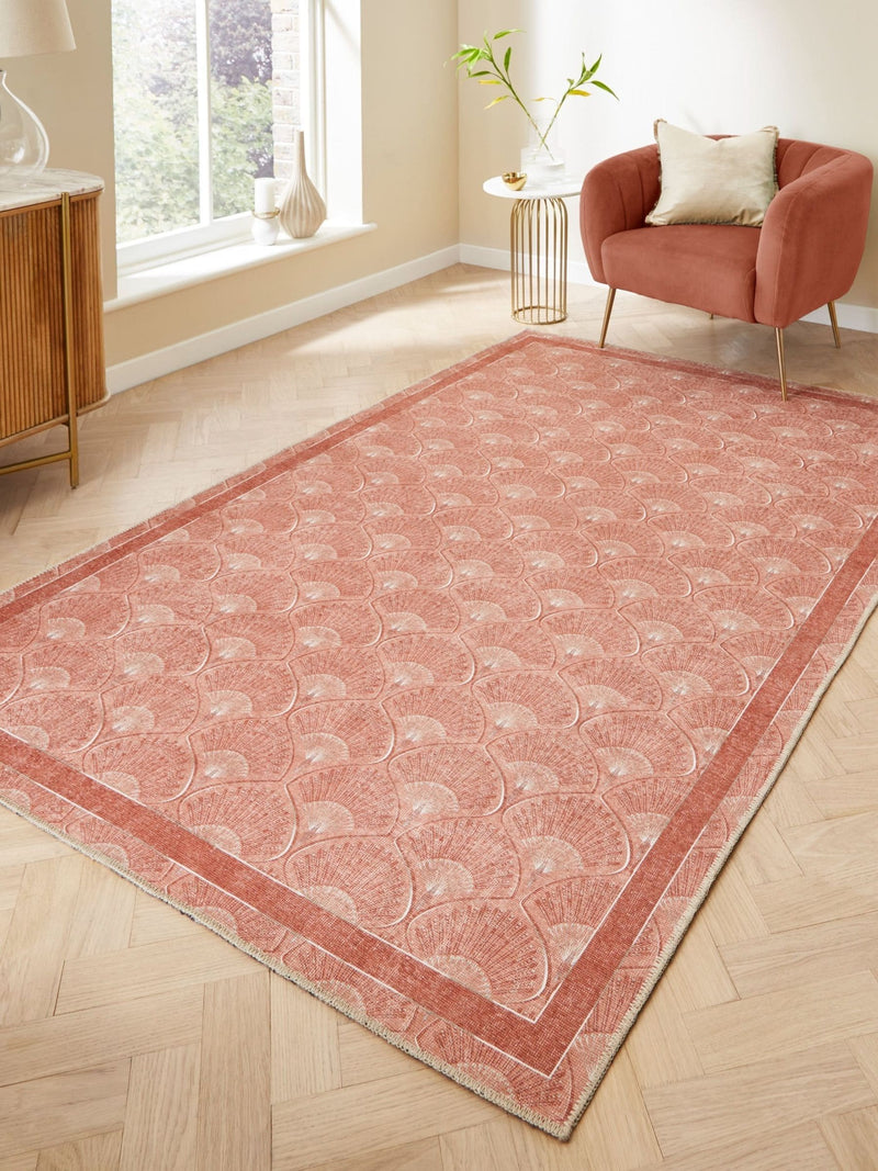 Catherine Lansfield Orange Deco Peacock washable rug, UK version