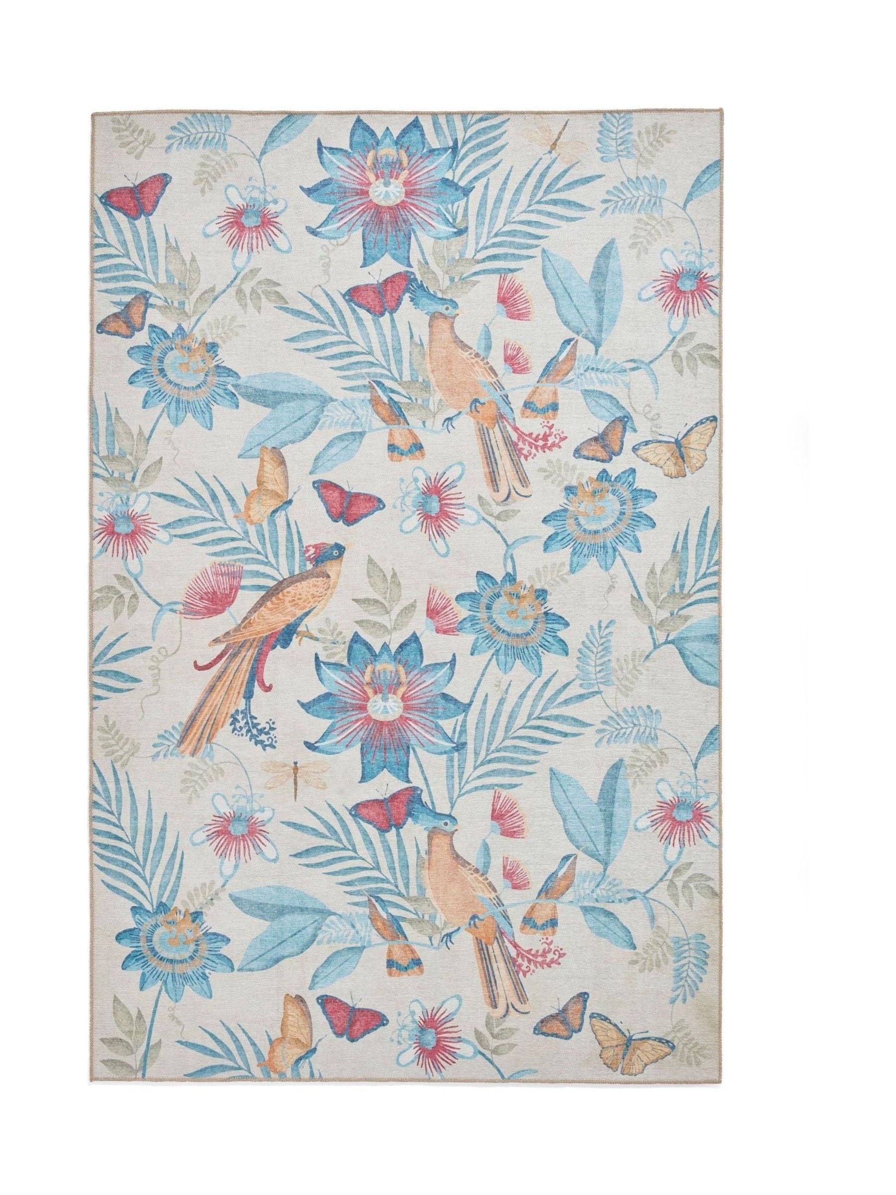 Catherine Lansfield Blue Amaya tropical birds rug, UK version