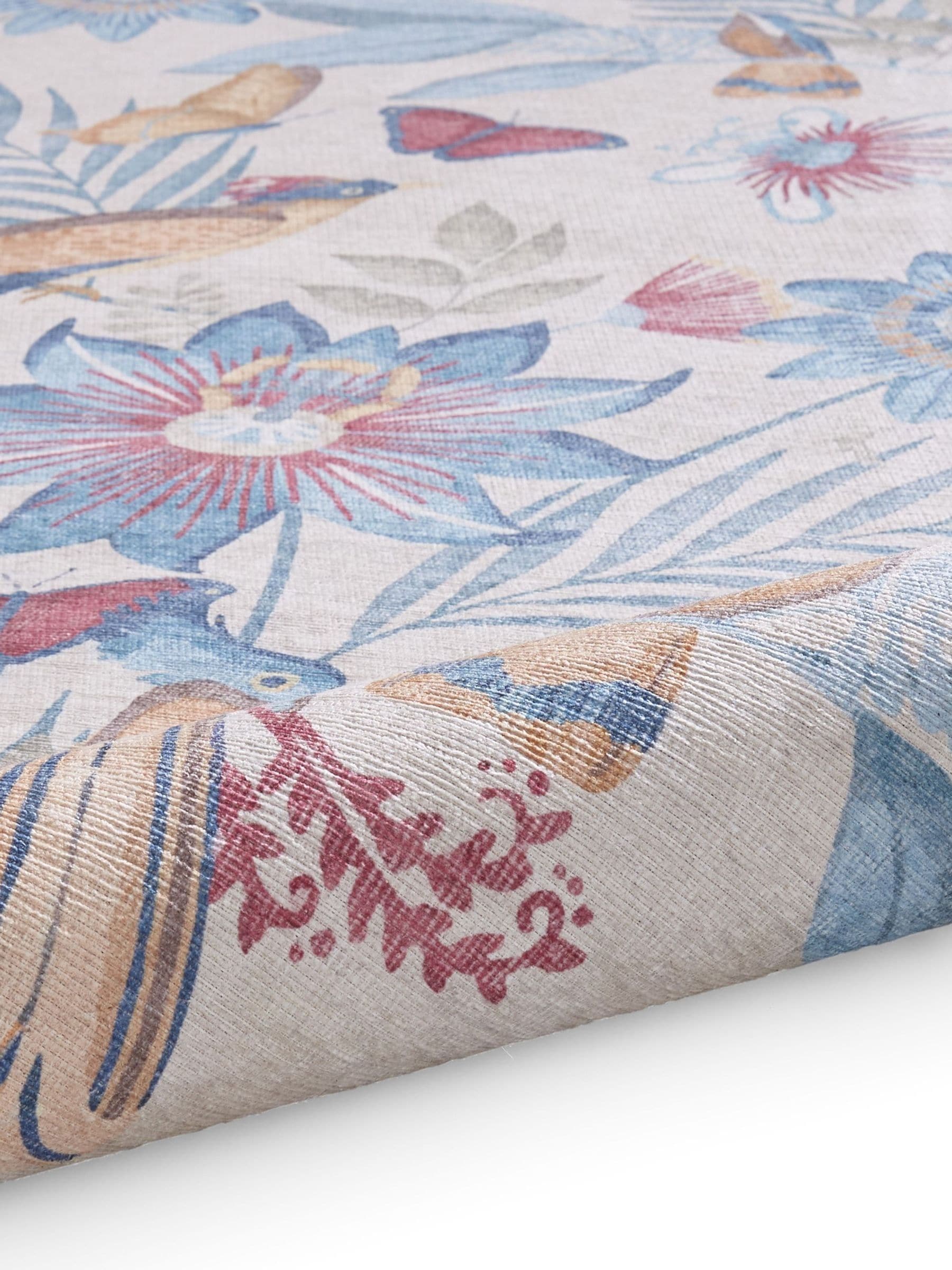 Catherine Lansfield Blue Amaya tropical birds rug, UK version