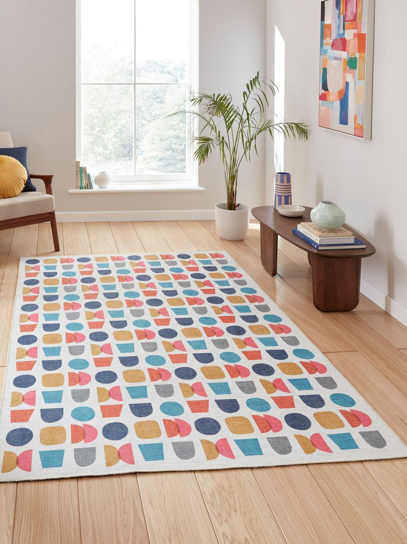 Catherine Lansfield blue geometric rug flat woven polyester, imported from the UK
