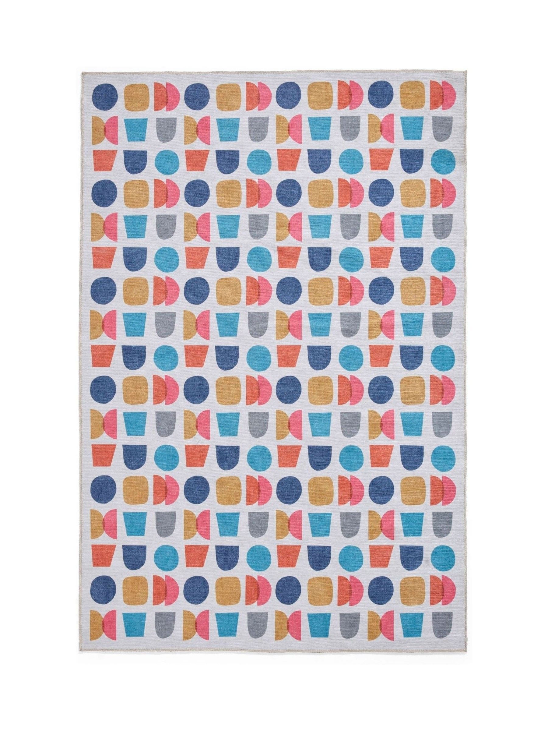 Catherine Lansfield blue geometric rug flat woven polyester, imported from the UK
