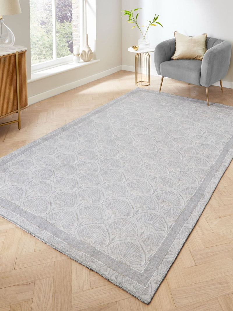 Catherine Lansfield Silver Deco Peacock washable rug (British brand)