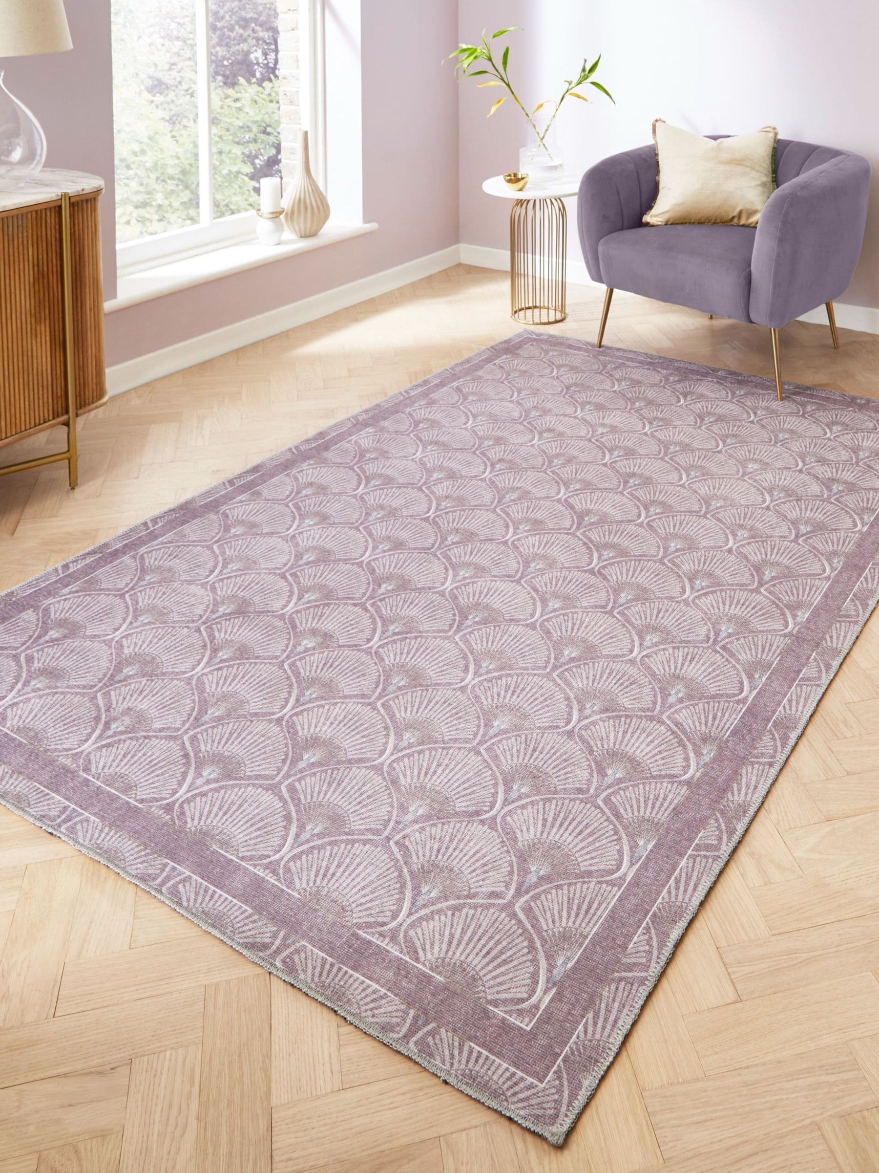 Catherine Lansfield purple Deco Peacock rug, UK version